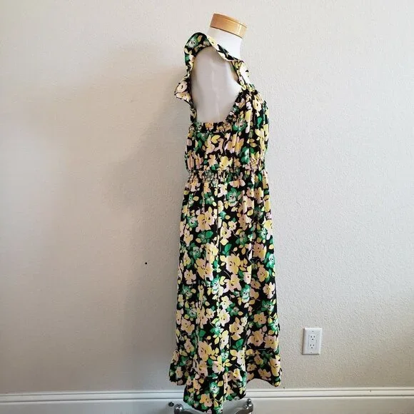 NWT Who What Wear Electric Floral Smocked Waist Square Neckline Dress Pocket XXL - Picture 4 of 8